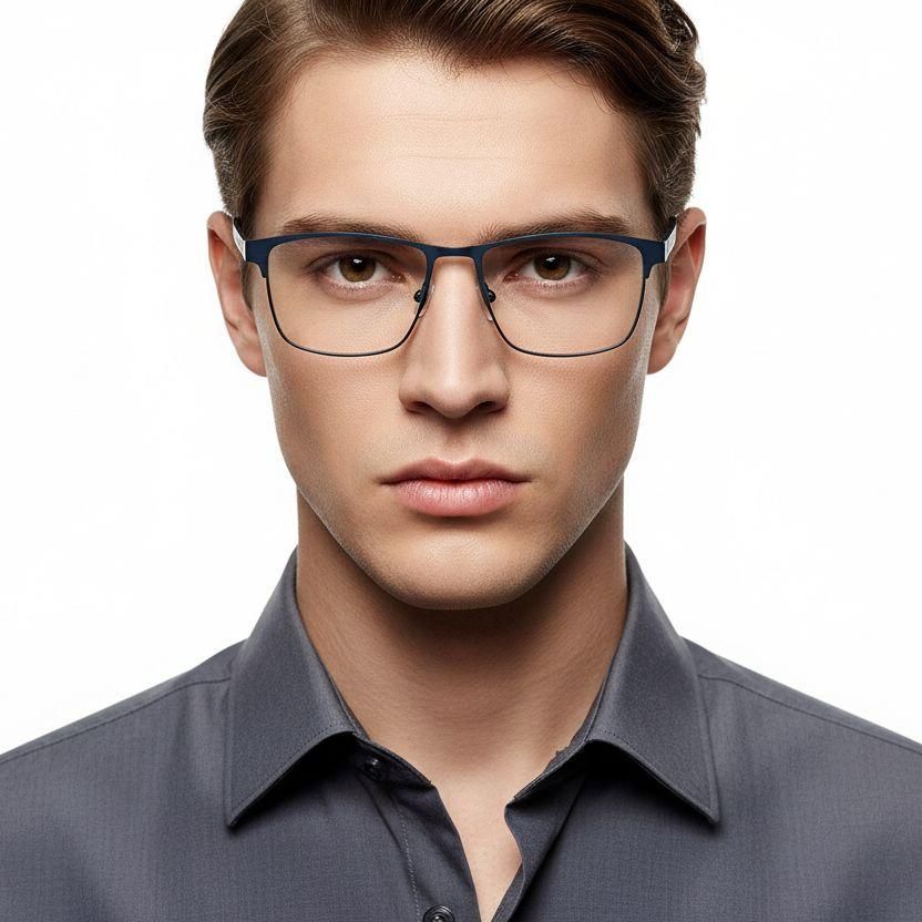 Rectangular Blue Metal Glasses #BS2425-0600