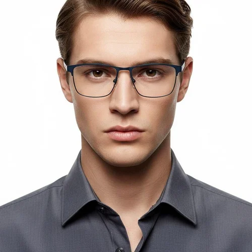Lunettes rectangulaires en métal bleu #BS2425-0600
