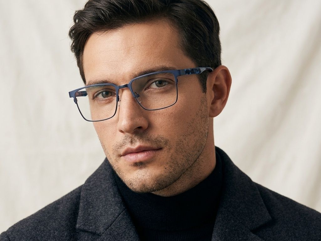Lunettes rectangulaires en métal bleu #BS2425-0604