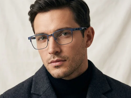 Lunettes rectangulaires en métal bleu #BS2425-0604