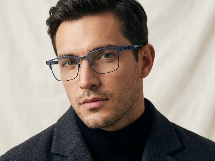 Lunettes rectangulaires en métal bleu #BS2425-0604