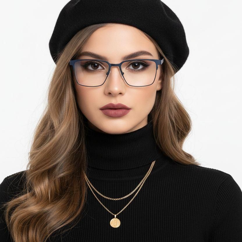 Rectangular Blue Metal Glasses #BS2425-0604