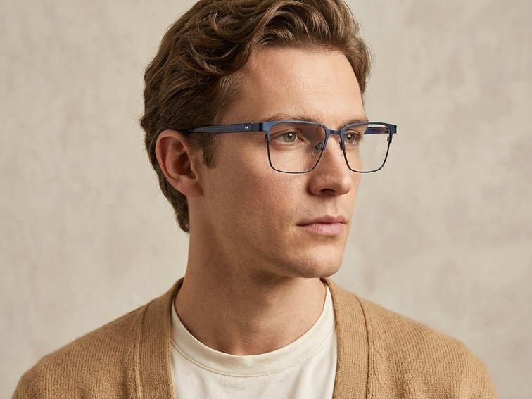 Lunettes rectangulaires en métal bleu #BS2425-0605