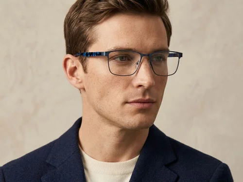 Lunettes rectangulaires en métal bleu #BS2425-0609