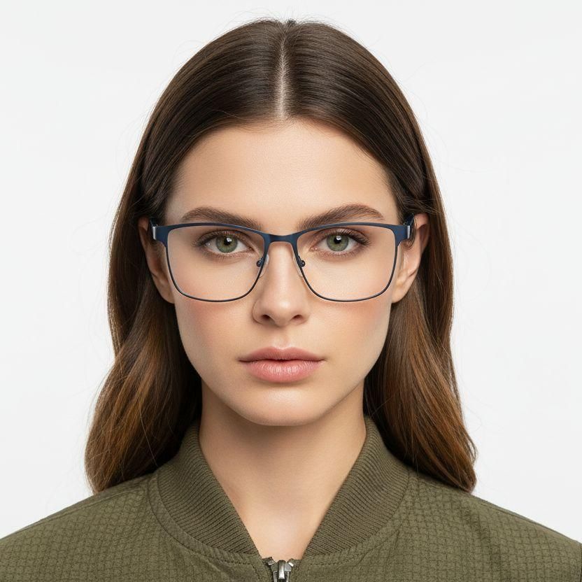 Lunettes rectangulaires en métal bleu #BS2425-0609