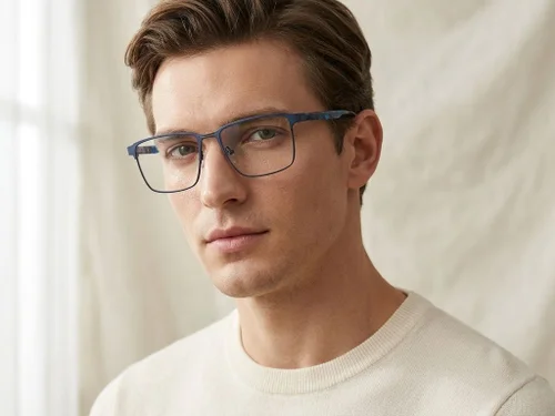 Lunettes rectangulaires en métal bleu #BS2425-0612