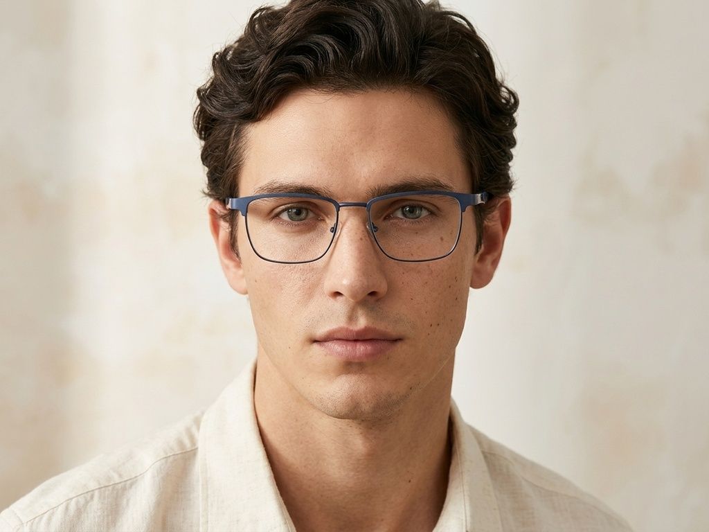 Lunettes rectangulaires en métal bleu #BS2425-0617