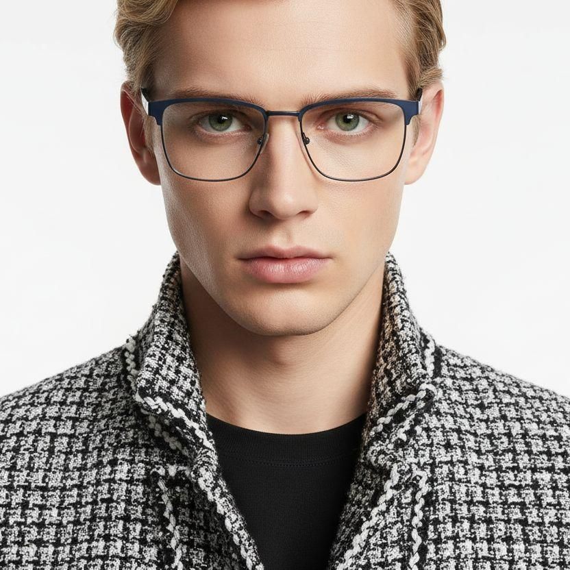 Rectangular Blue Metal Glasses #BS2425-0617