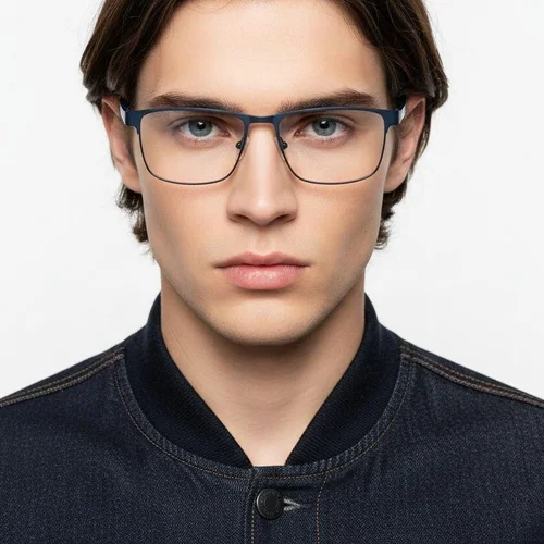 Lunettes rectangulaires en métal bleu #BS2425-0622