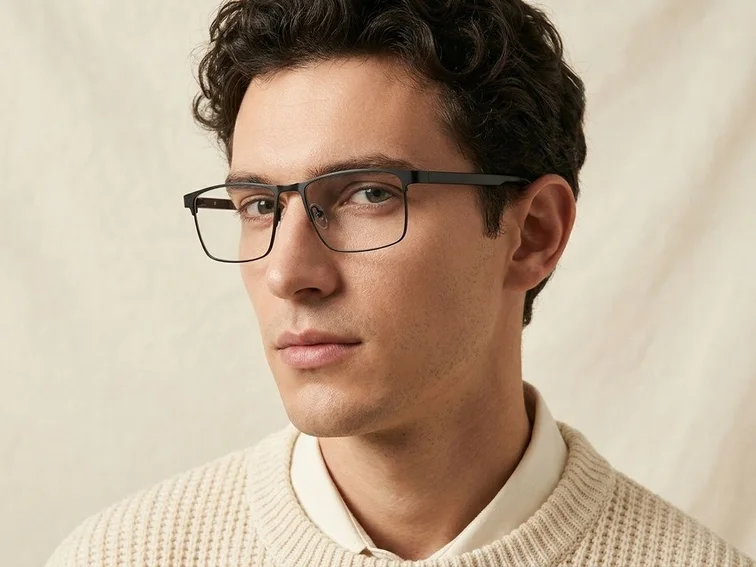 Gafas rectangulares de metal negro #BS2425-0626