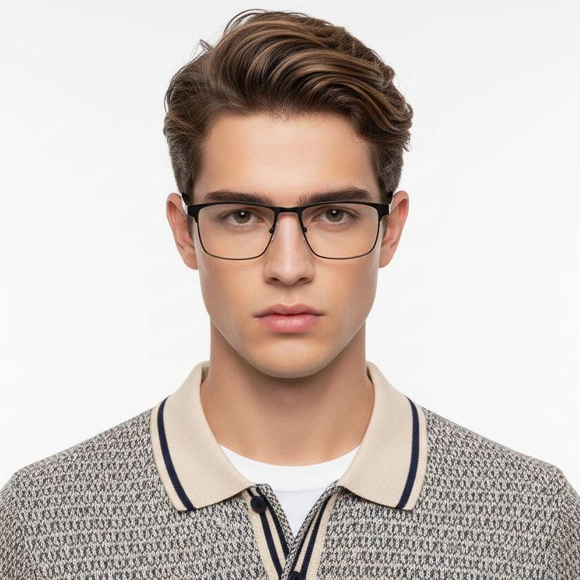 Rechthoekige zwarte metalen bril #BS2425-0626