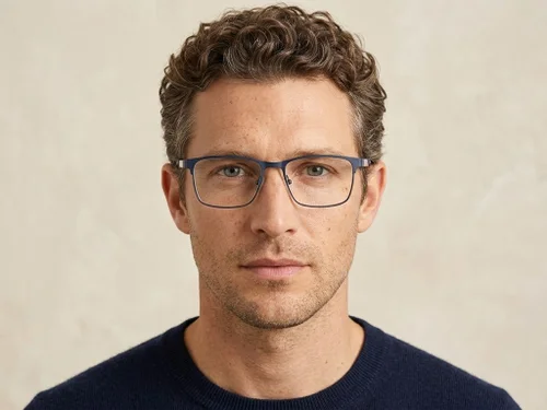 Lunettes rectangulaires en métal bleu #BS2425-0627