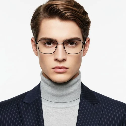 Lunettes rectangulaires en métal noir #BS2425-0644