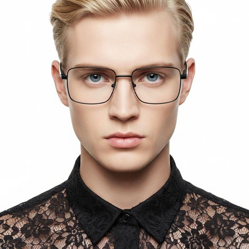 Rectangular Black Metal Glasses #BS2425-0650