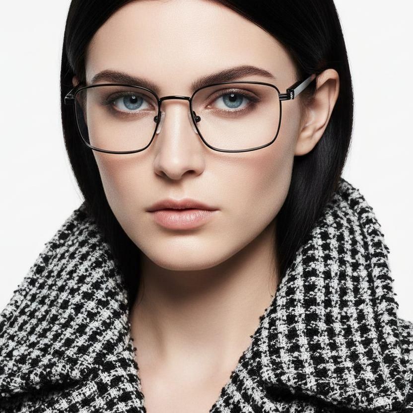 Gafas rectangulares de metal negro #BS2425-0656