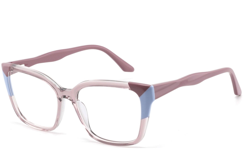 Rectangular Pink Acetate Glasses #BS2425-0865