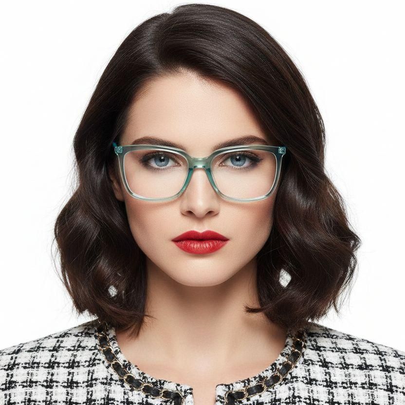 Rectangular Green Acetate Glasses #BS2425-0949