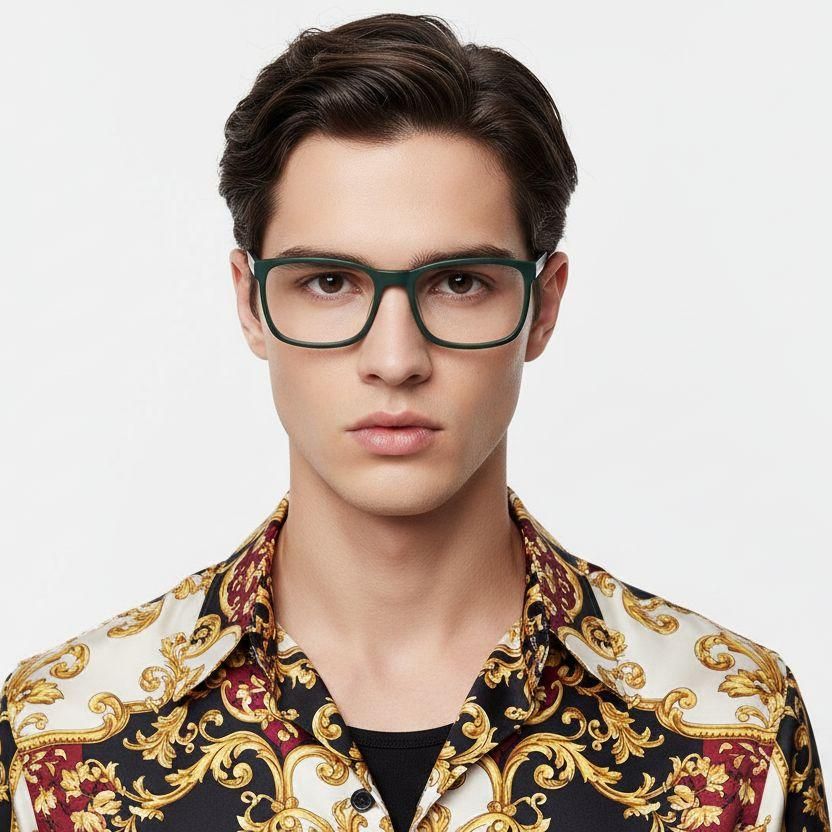 Rectangular Green Acetate Glasses #BS2425-0997