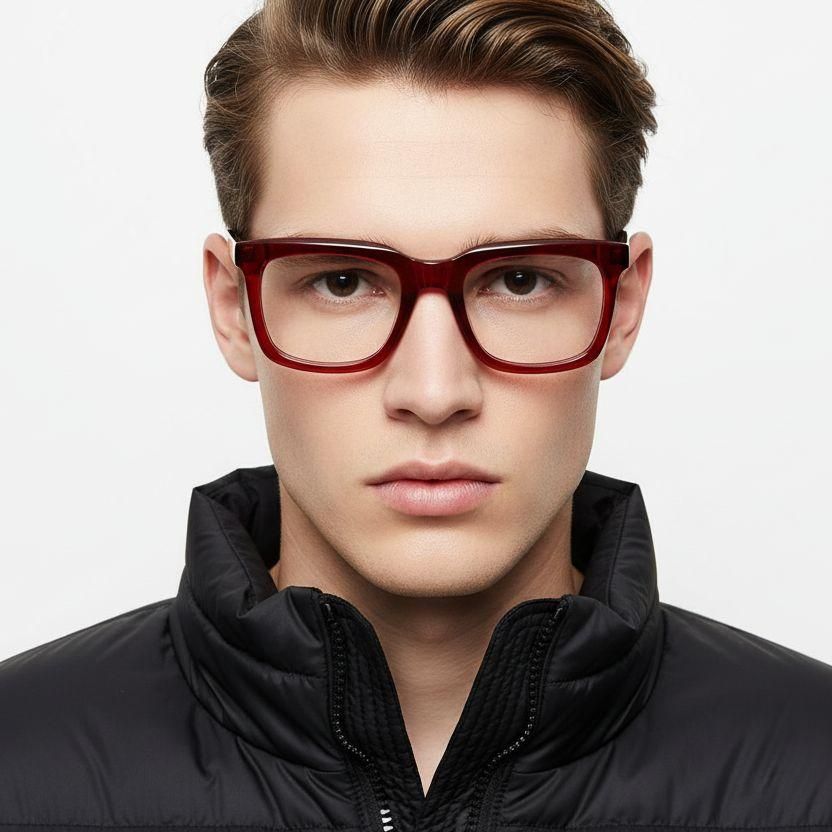 Rectangular Red Acetate Glasses #BS2425-1035