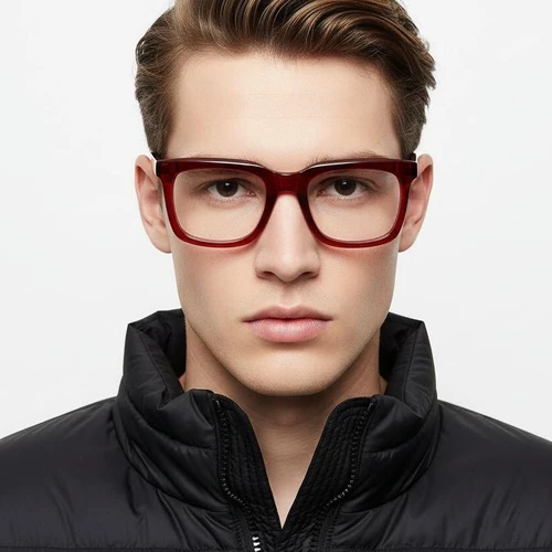 Rectangular Red Acetate Glasses #BS2425-1035