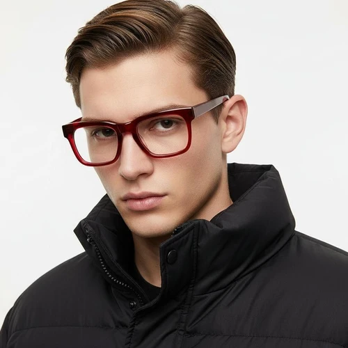 Rectangular Red Acetate Glasses #BS2425-1041