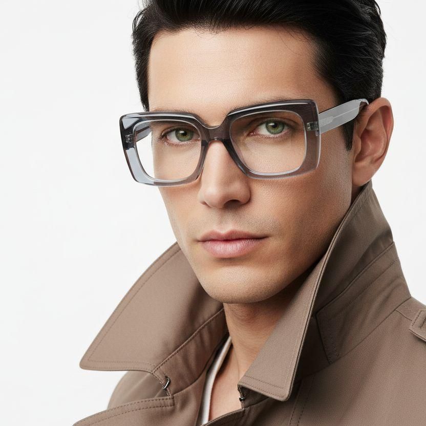 Rectangular Gray Acetate Glasses #BS2425-1054