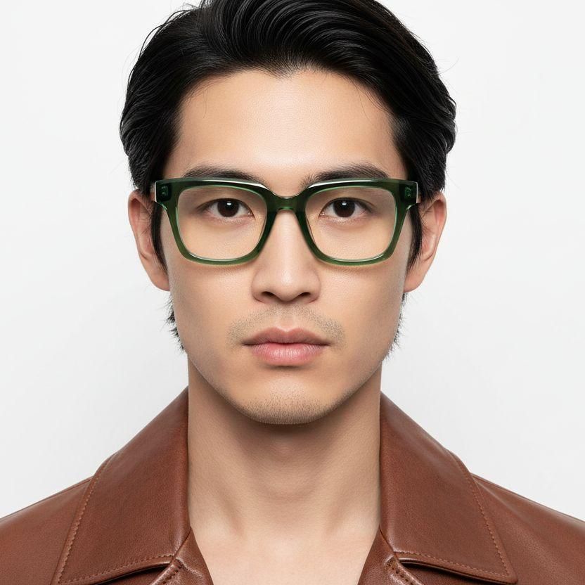 Rectangular Green Acetate Glasses #BS2425-1062