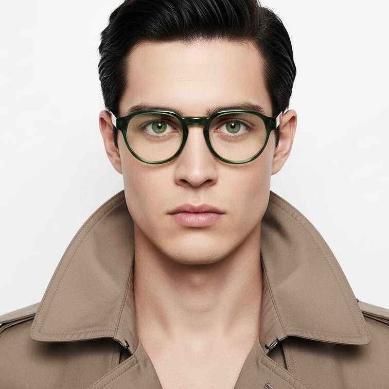 Oval Green Acetate Glasses #BS2425-1074