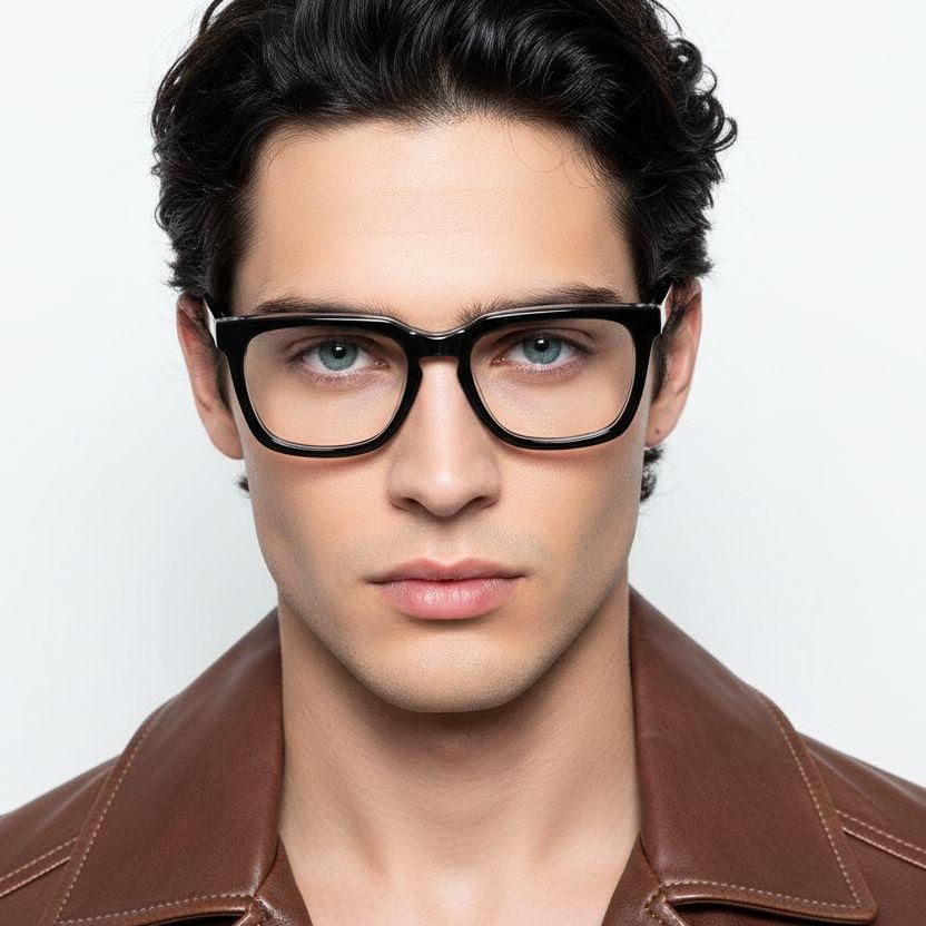 Rectangular Black Acetate Glasses #BS2425-1076