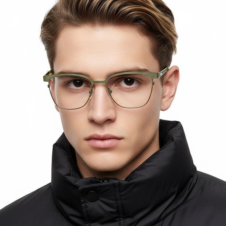 Rectangular Green Metal Glasses #BS2425-1092
