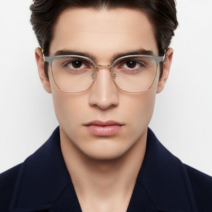 Rectangular Green Metal Glasses #BS2425-1106