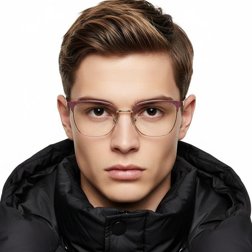 Rectangular Red Metal Glasses #BS2425-1107