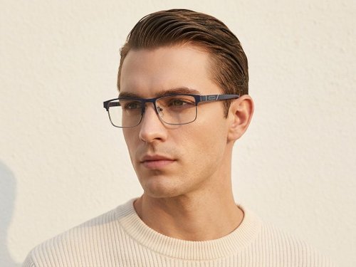 Lunettes rectangulaires en métal bleu #BS2425-1142