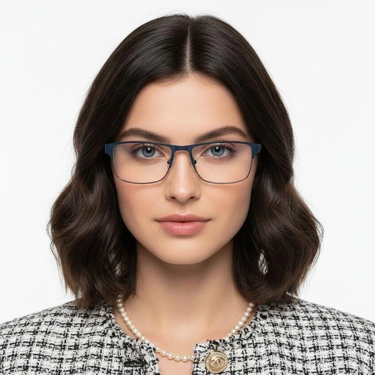 Lunettes rectangulaires en métal bleu #BS2425-1142