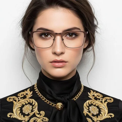 Lunettes rectangulaires en métal brun #BS2425-1144