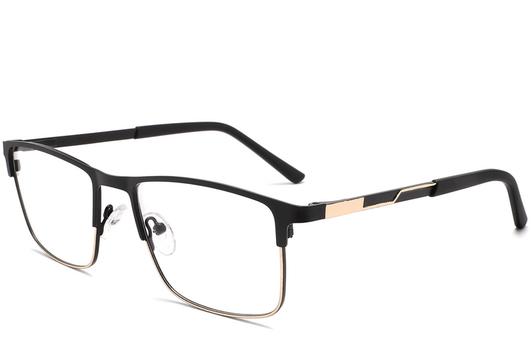 Rechteckige schwarze Metallbrille #BS2425-1145