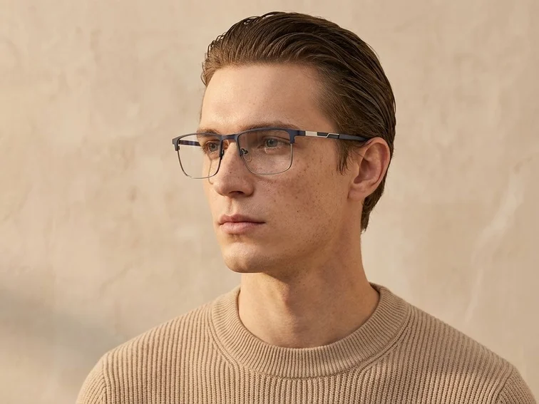 Rectangular Blue Metal Glasses #BS2425-1146