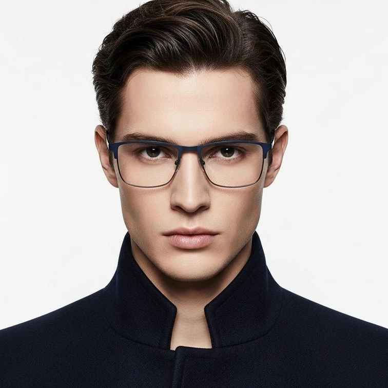 Rectangular Blue Metal Glasses #BS2425-1146