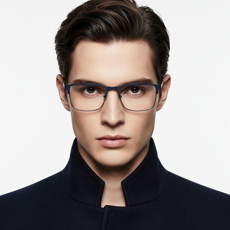 Rectangular Blue Metal Glasses #BS2425-1146