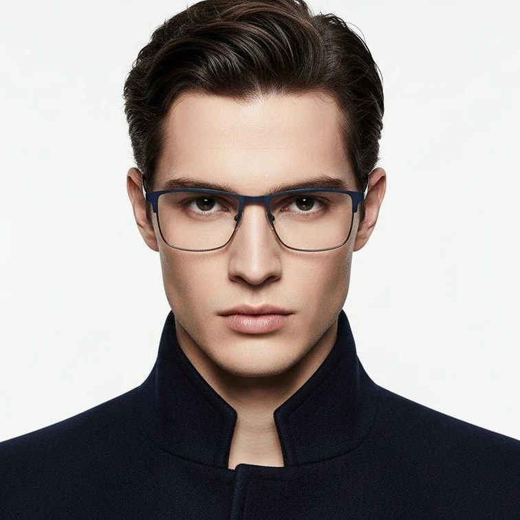 Lunettes rectangulaires en métal bleu #BS2425-1146