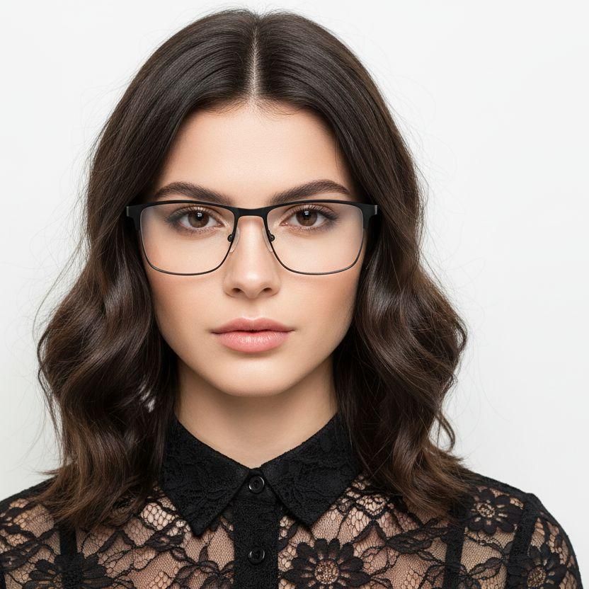 Lunettes rectangulaires en métal noir #BS2425-1148