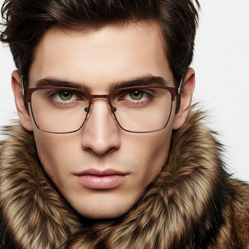 Occhiali rettangolari in metallo marrone #BS2425-1149