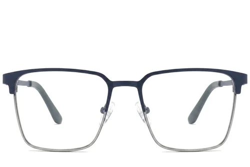 Lunettes rectangulaires en métal bleu #BS2425-1151