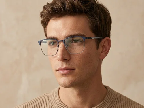 Lunettes rectangulaires en métal bleu #BS2425-1151