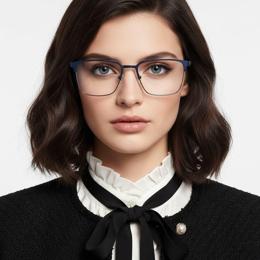 Rechteckige blaue Metallbrille #BS2425-1151