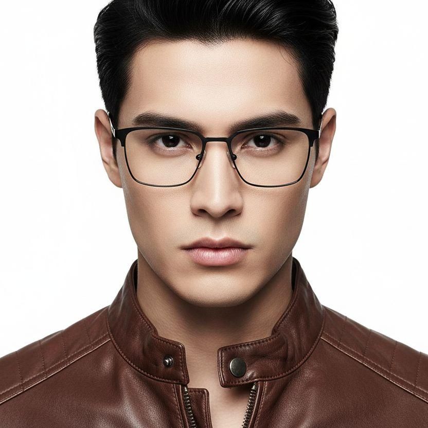 Occhiali rettangolari in metallo nero #BS2425-1152