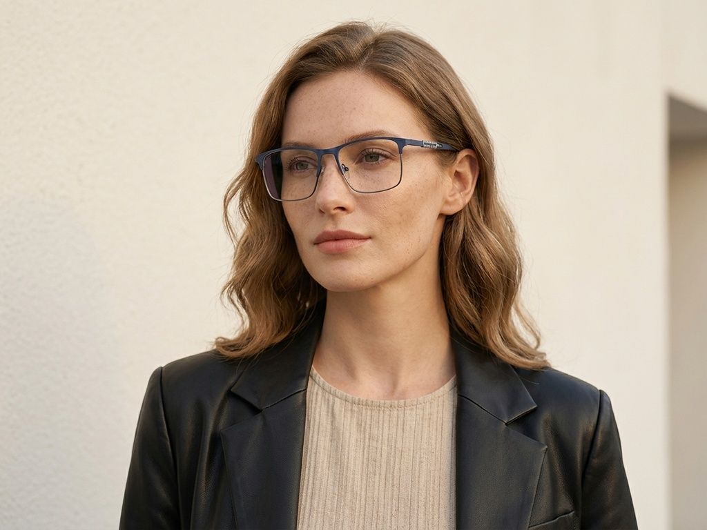 Rectangular Blue Metal Glasses #BS2425-1156