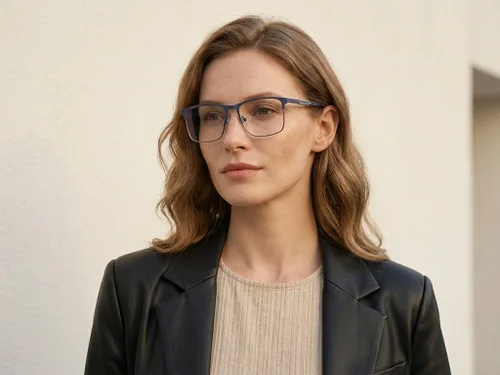 Lunettes rectangulaires en métal bleu #BS2425-1156