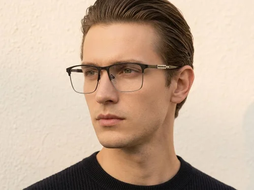 Lunettes rectangulaires en métal noir #BS2425-1157