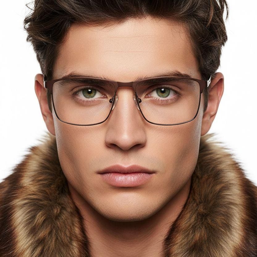 Rechteckige braune Metallbrille #BS2425-1169